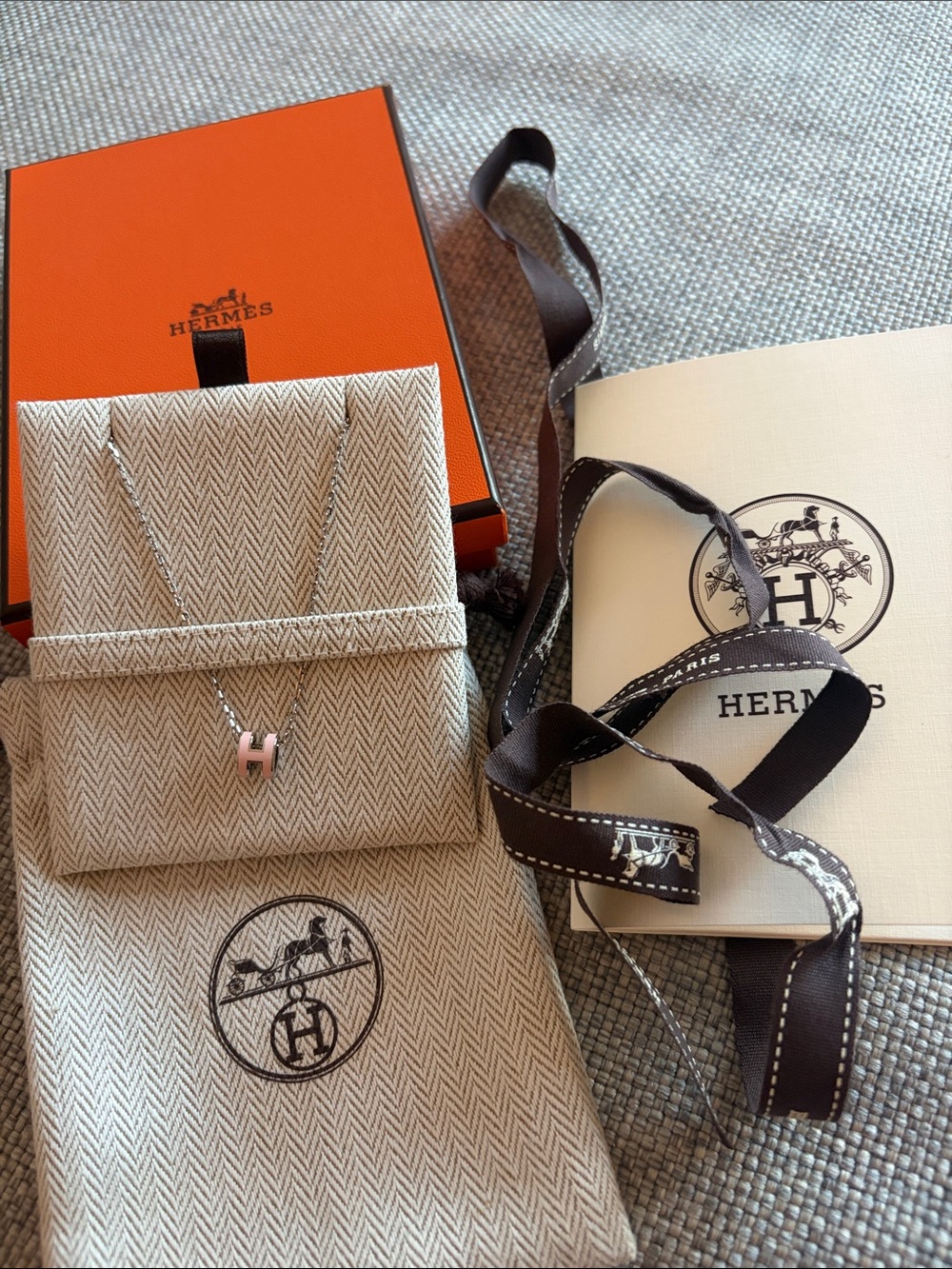 Authentic Hermes Like new Pink Sakura Palladium Mini Pop H Necklace
